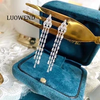 luowend 100 real 18k white gold women engagement tassel drop earrings certified real natural diamond earring customize