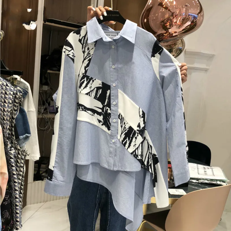 Рубашка женская EWQ с длинным рукавом и принтом чернил весенняя 2020 | Женская одежда