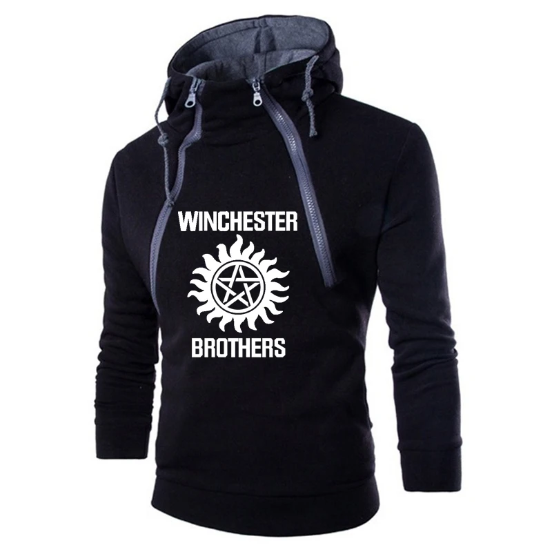

Unisex Casual New Men's pullover Winchester Brothers Spring Autumn Solid Color Pullover Double Chain Cotton Men's Hoodie
