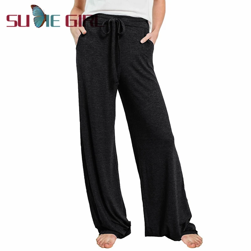 

SUDIE Girl Women's Fashion Casual Wide Leg Pants 2020 New Loose Solid Color Tether Long Pants Multicolor