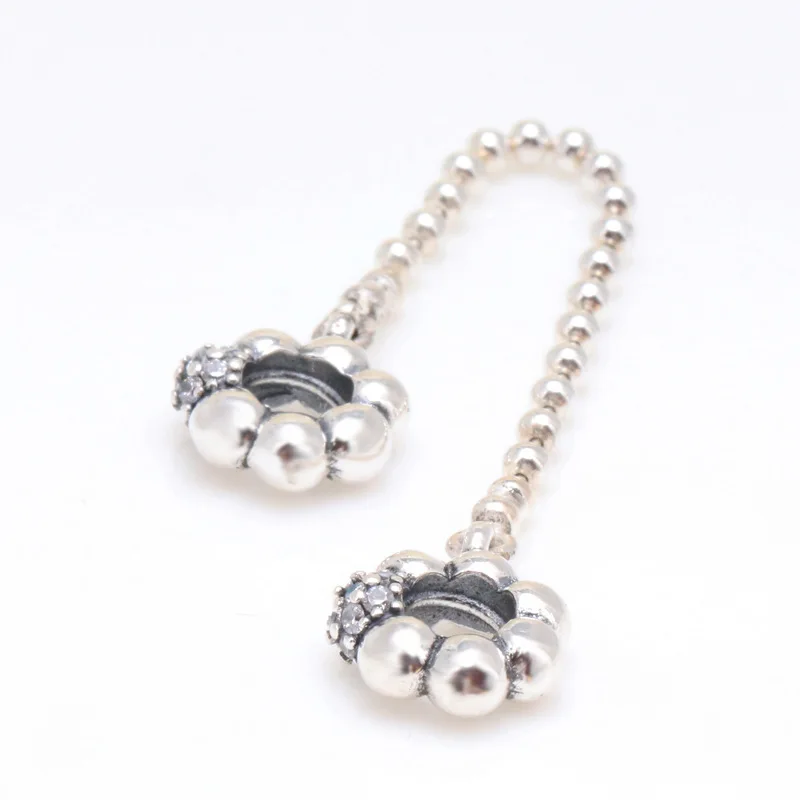 

Amas S925 Sterling Silver Full-inlaid Zircon With Beads Ball Safety Chain Wish With Beads Safety Buckle Charms Fit Bracelet