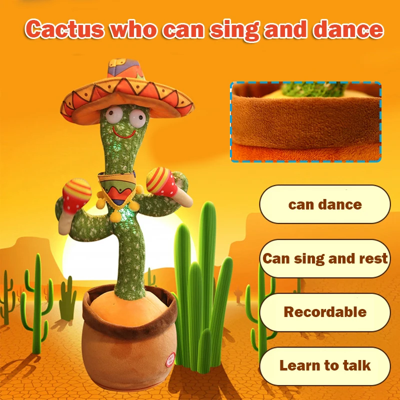 

Cactus Shaking Head Dancing Car Ornament Battery Powered/USB Rechargeable Dashboard Decor Toy Gift for Kids DC156