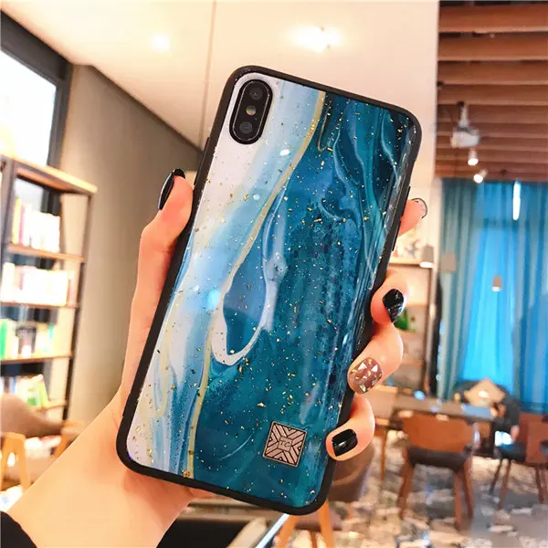 D34 Мраморный чехол для телефона с золотой фольгой для iPhone 11 Pro XS Max XR X 7 8 6 6s Plus, мягкий силиконовый чехол с блестками для iPhone X - Цвет: D34