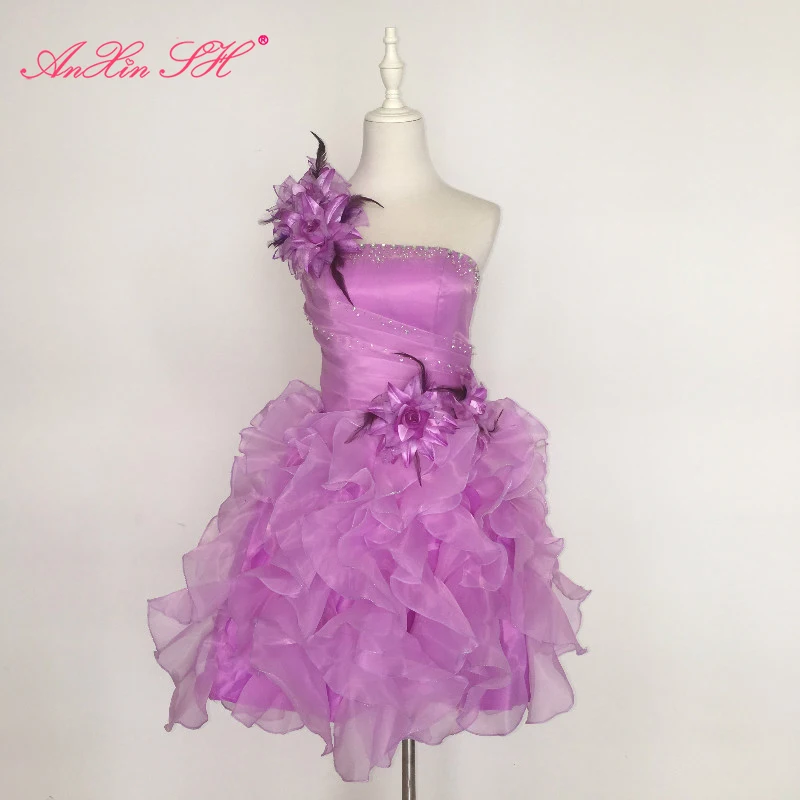 AnXin SH фиолетовое короткое вечернее платье с цветочным принтом оборками красное