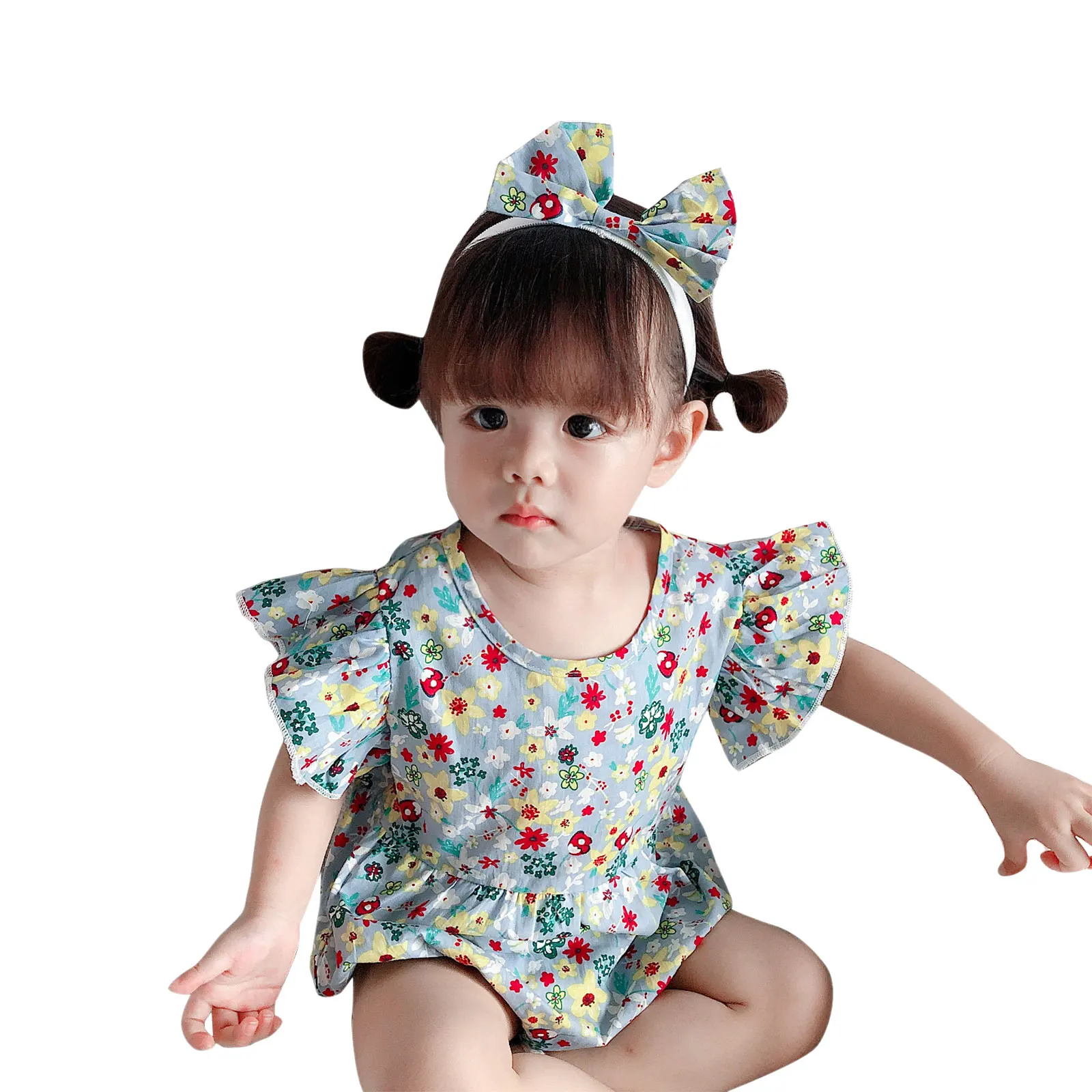 

Fashion New Summer Newborn Baby Girls Princess Romper Jumpsuits Cute Ruffles Flowers Sleeve Button Cotton Playsuit Clothes