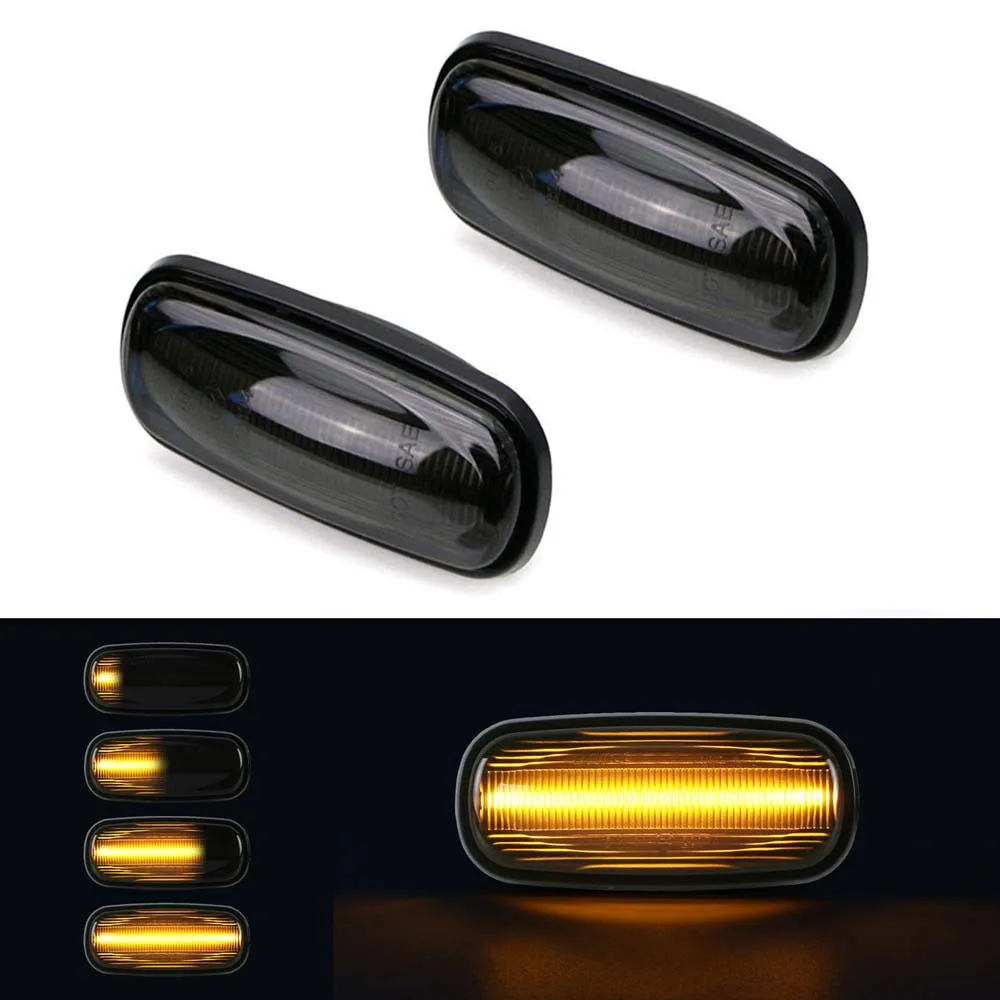 

2Pcs For Land Rover Defender Freelander Discovery 2 Smoked Lens LED Side Marker Lamp Dynamic Amber Turn Signal Light Error Free