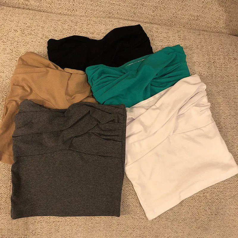 Сексуальный Топ без бретелек модный тонкий однотонный укороченный топ женский