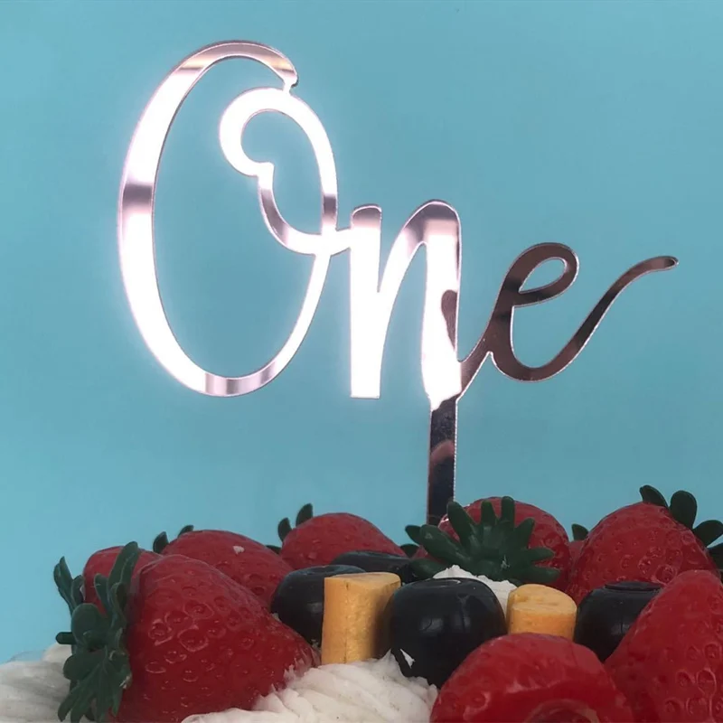 Розовый Золотой топперы для торта на день рождения из акрила 1-го Топпер С Днем