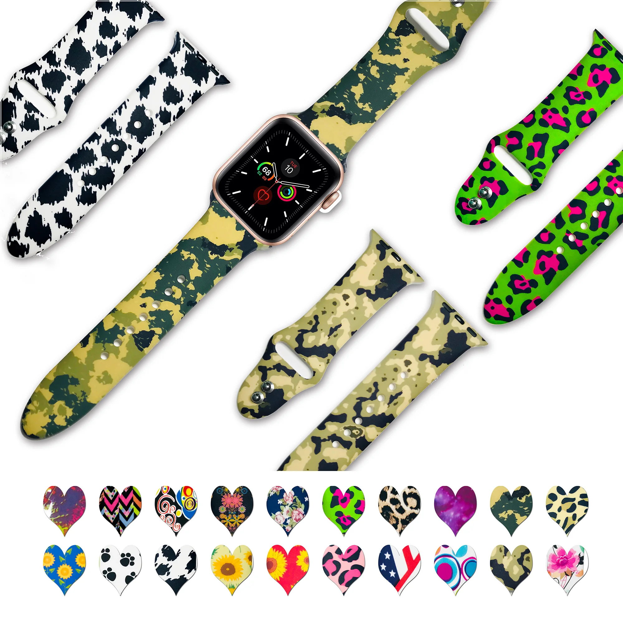 Set Of 4 Sport Leopard Sun-Flower Silicone Rubber Strap For Apple Watch Band Iwatch 6 Series 654321