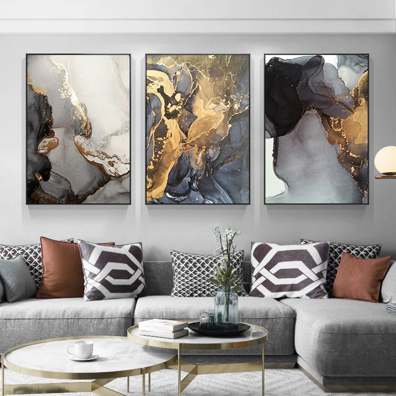 Modern Abstract Gold Gray Marble Canvas Art Paintings For Living Room Bedroom Posters And Prints Wall Poster Home Decor | Дом и сад