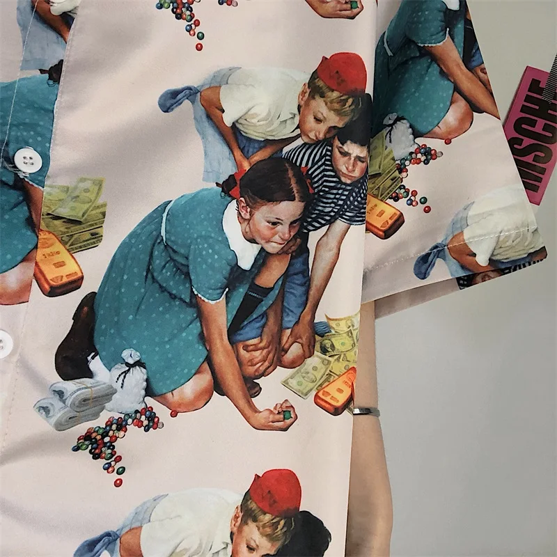 

Men Print Short Sleeve Shirts Fashion Loose Casual Shirt Couple Clothing 2021 New High Quality Vintage Streetwear Tops M-2xl