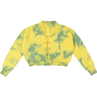 women 2021 fashion avocado green tie dye knitted cardigan sweater vintage v neck long sleeve female outerwear chic tops