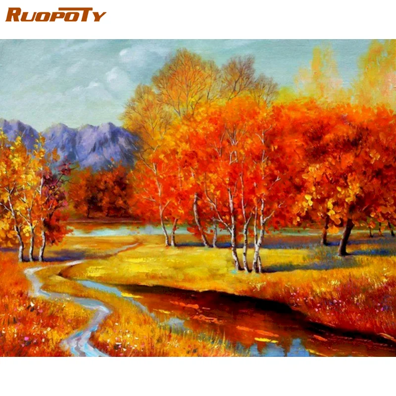 

RUOPOTY Oil Painting By Numbers For Adults Autumn Landscape Pictures By Numbers Canvas Painting 40x50cm DIY Gift Home Decor