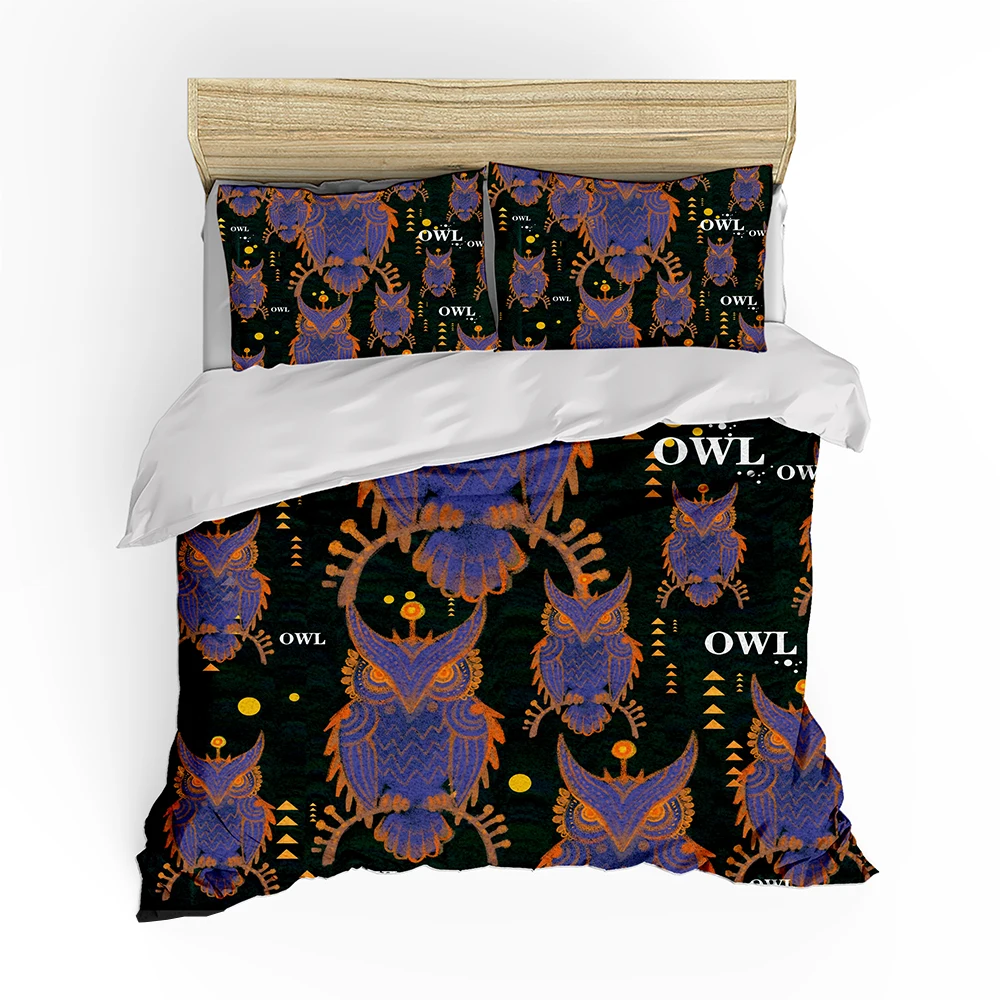 2/3 Pieces Purple Owl Bedding Set Cartoon Duvet Cover 3D Print Dark Bed Quilt Home Textile For Bedroom Pillowcase(no sheet | Дом и сад