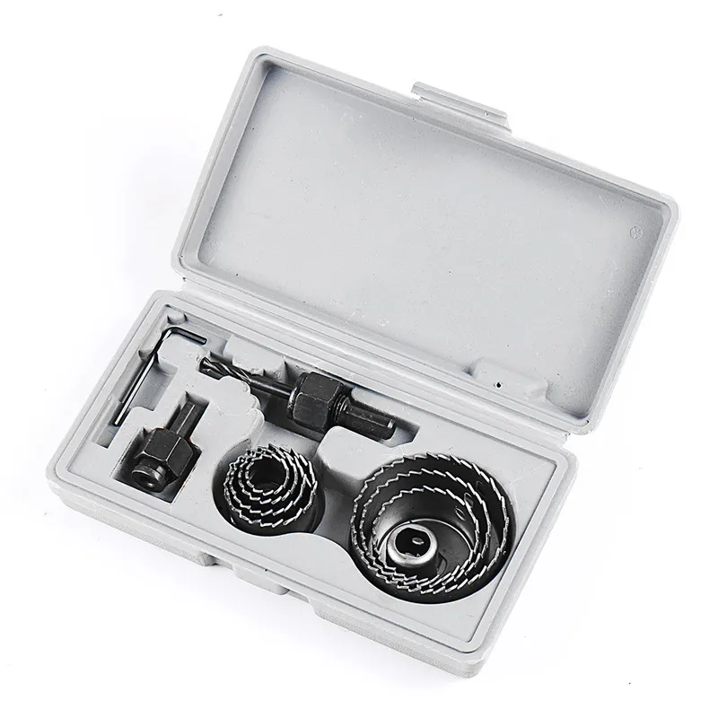 

11pcs/Set Hole Saw Set 19-64mm Mandrels Hex Wrench Carbon Steel Saw Wood Metal Cutting Tool Woodworking Hole Ppener Reamer