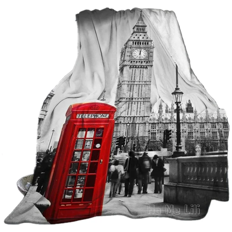 Famous Telephone Booth And The Big Ben In England Street View Of Town Retro By Ho Me Lili Flannel Blanket Warm Plush