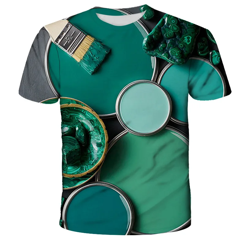 

2021 Hot Style Color Stitching Series Hot-Selling 3D Printed Shirt Unisex Summer Short-Sleeved Daily Children's Fashion Top