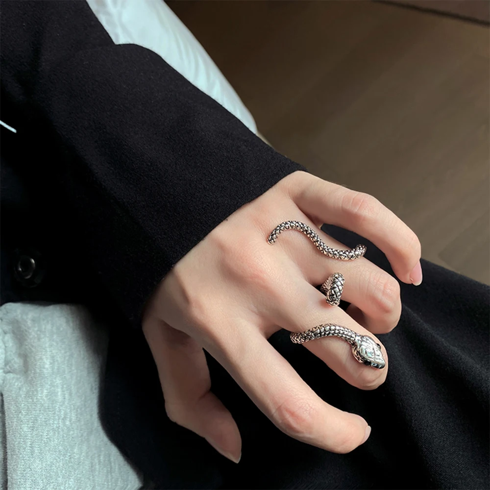 

Retro Punk Snake Dragon Ring for Men Women Exaggerated Antique Siver Color Opening Adjustable Rings Cool Women Girl Jewelry Gift