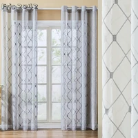 modern geometric embroidery mesh curtain partition translucent curtains for living dining room bedroom