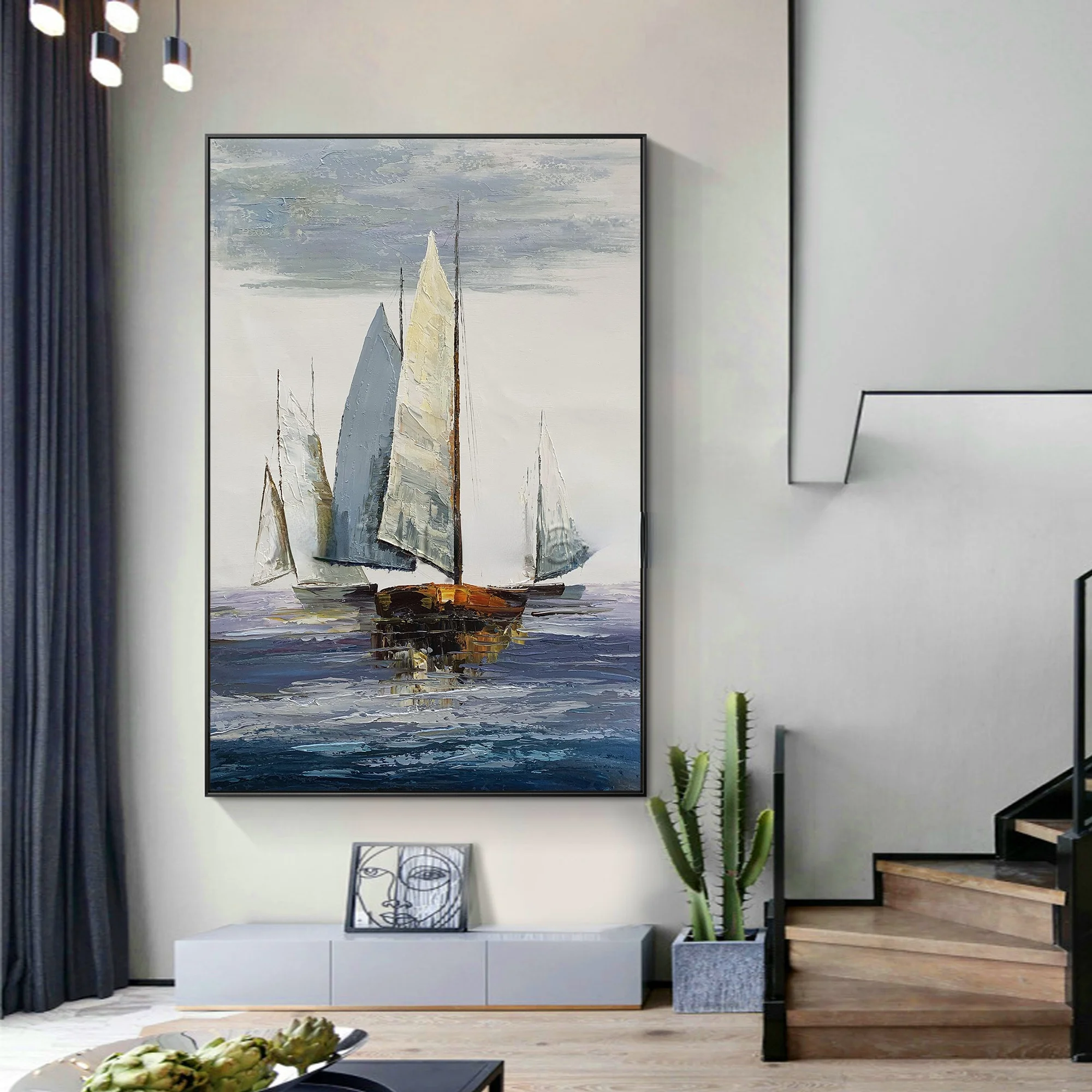 

No Framed Hand Painted Oil Painting On Canvas Room Decoracion Sailing Boat Ship Yacht 1 Wall Art Pictures For Home Room Seascape