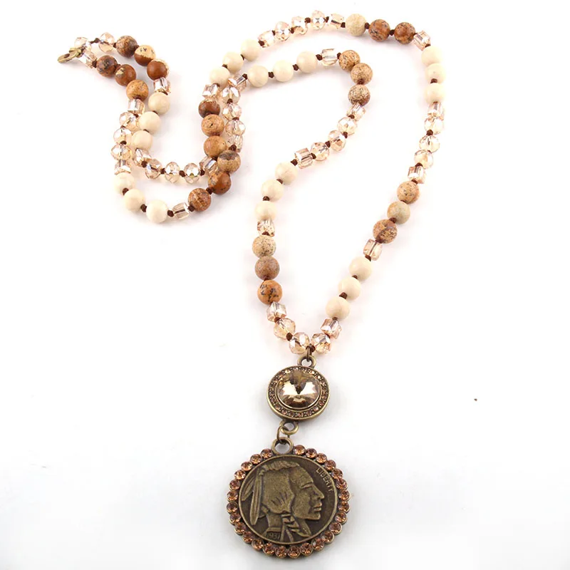 Модные богемные этнические ювелирные изделия камень длинная узелковая цепочка