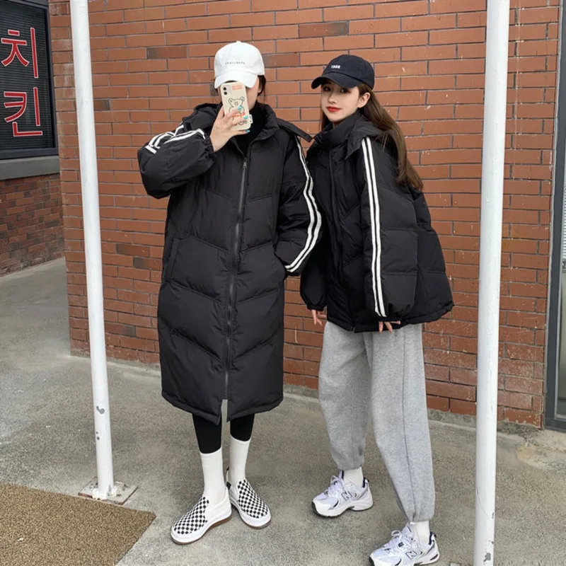 Женское зимнее пальто-бомбер с капюшоном Х-образной длины свободная парка