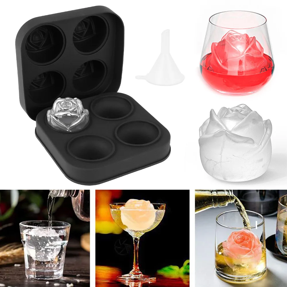 

2.5 Inch Rose Ice Cube Trays 4 Cavity Ball Maker Reusable Flexible Mold for Chilling Cocktails Whiskey Bourbon Homemade Juice