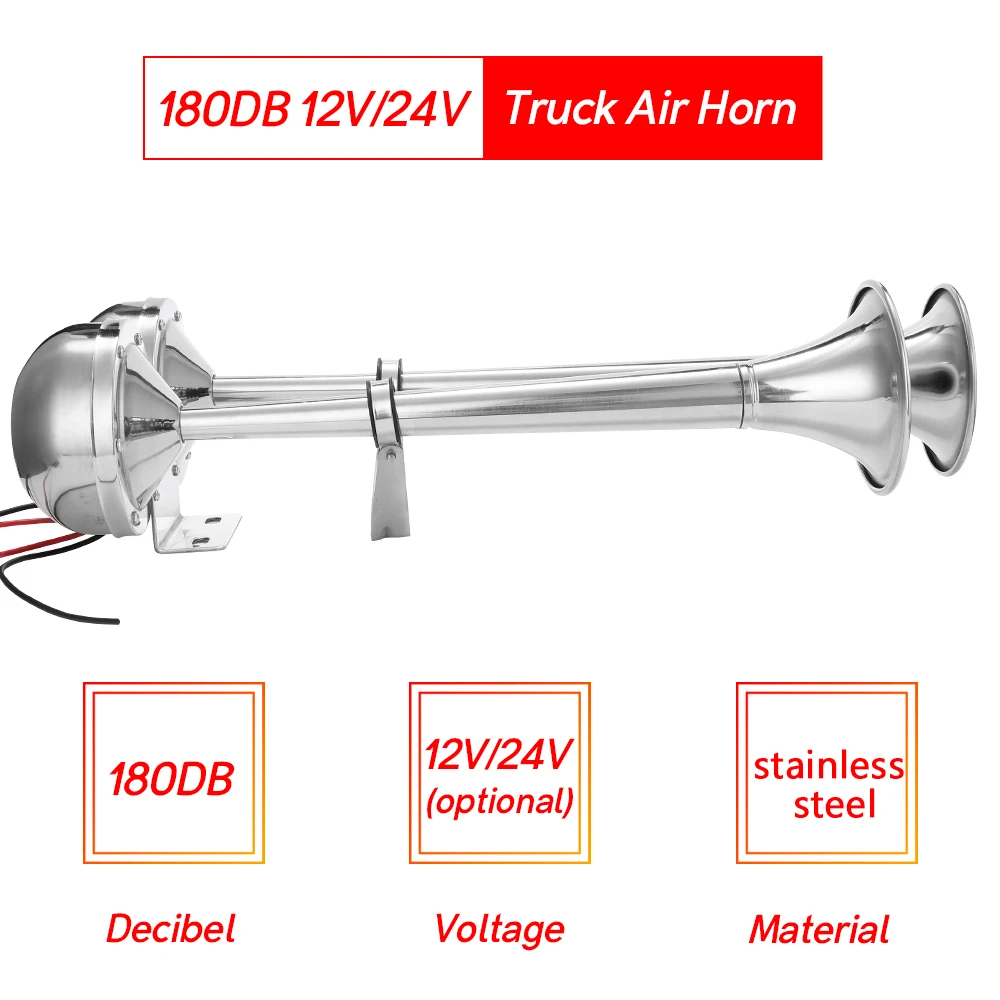 Электрический двойной рог труба 12 V/24 V высоких и низких температур тон Нержавеющая сталь двойной трубы для яхты для грузовых автомобилей, 180dB 400 мм+ 460 мм