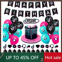 38pcs popular short video music note party theme set included happy birthday banner balloonscupcake toppers party decoration