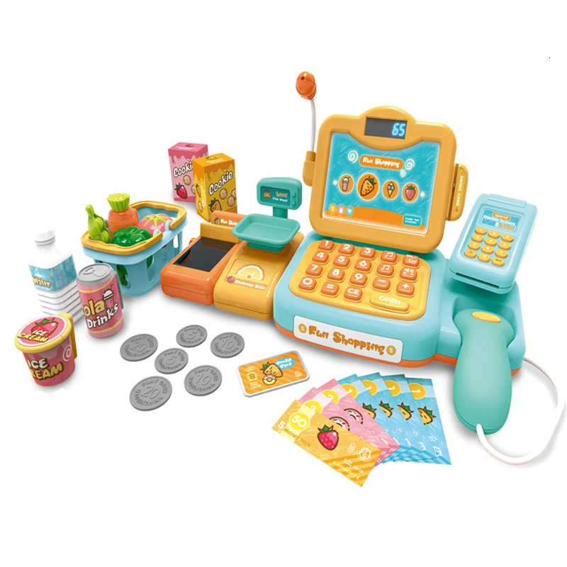 Yellow Set 24 шт. ролевые игры игрушки супермаркет электронный кассовый терминал Торговые игрушки для детей ролевые игры - Цвет: Yellow Set