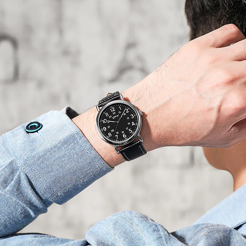 Новинка 2021 Классические мужские кварцевые часы с ремешком из искусственной кожи