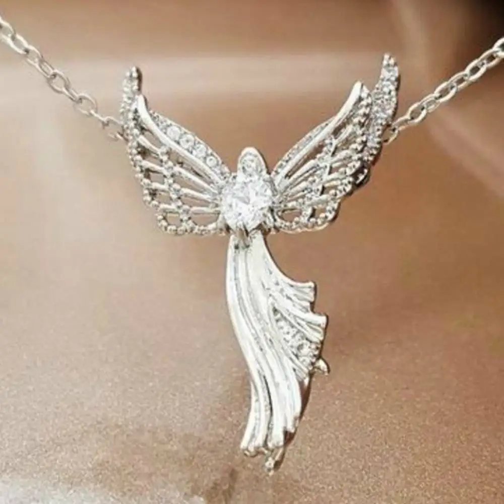 

Women Silver Color Glamour Virgin Angel Wings Pendant Necklace Cute Love Gift