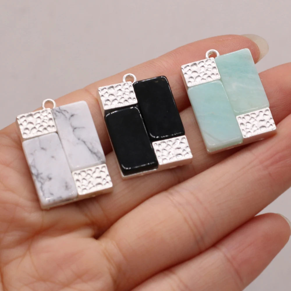 

Natural Stone Gem Rectangular Alloy Pendant Handmade Crafts DIY Charm Necklace Earrings Jewelry Accessories Gift Making 18x26mm