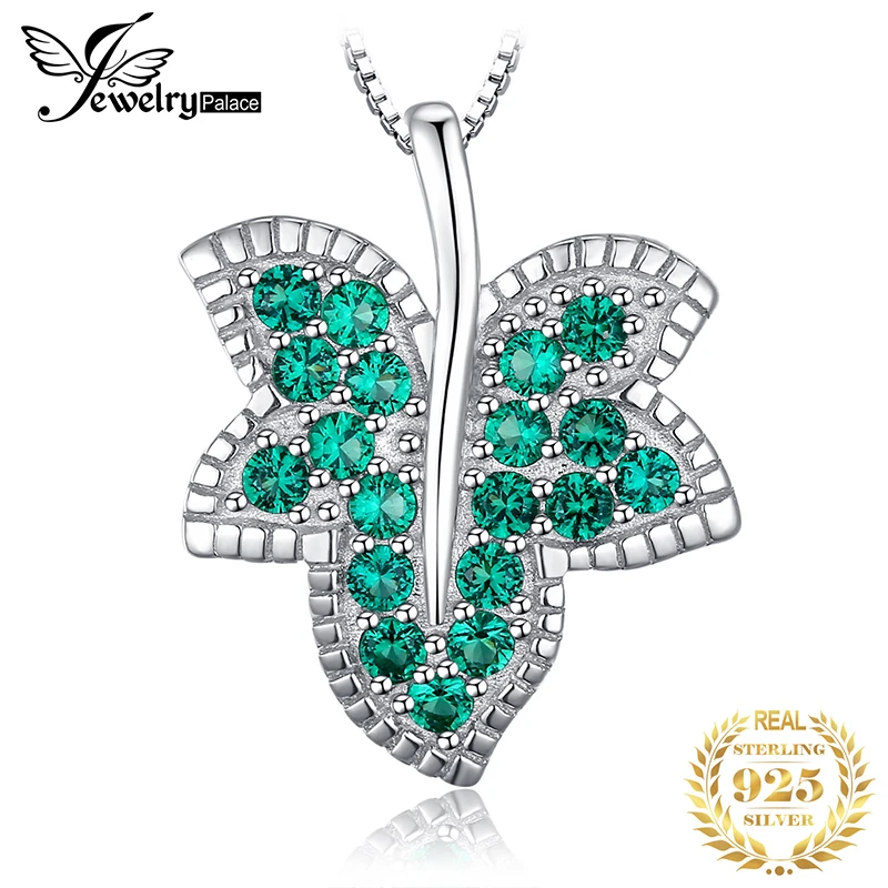 

Jpalace Leaf Simulated Nano Emerald Pendant Necklace 925 Sterling Silver Gemstone Choker Statement Necklace Women No Chain