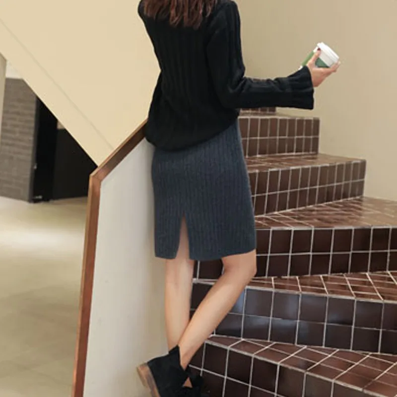 

Women's Skirt Korean Skirt Version Of Solid Color Simple Style High Waist Bag Hip Skirt Knitted Skirt Faldas Mujer Moda 2019