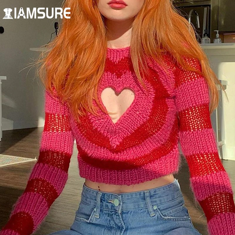 Женский трикотажный свитер IAMSURE милый привлекательный пуловер в форме сердца с