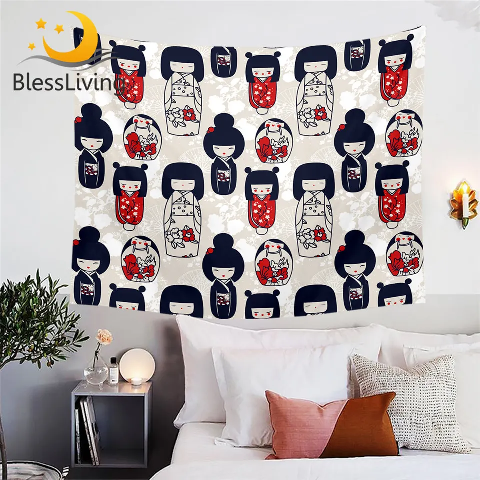 

Декоративный гобелен с изображением японских кукол и сакуры