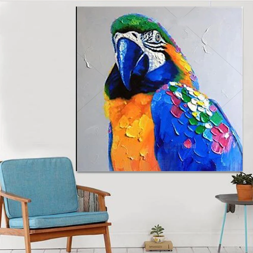 

Fashion Design High Quality Parrot Oil Painting on Canvas Hand-painted Funny Bird Parrot Oil Painting for Living Room Decoration
