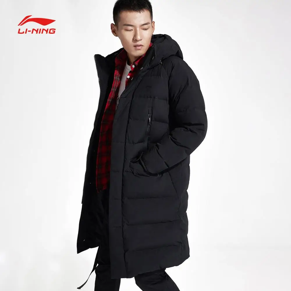 Li Ning длинный пуховик унисекс для тренировок 70% пух серый утиный свободный крой