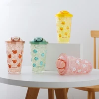 new summer cartoon cup cold drink juice cup with double straws one click pop lid straw ice cup is dust proof and beautiful