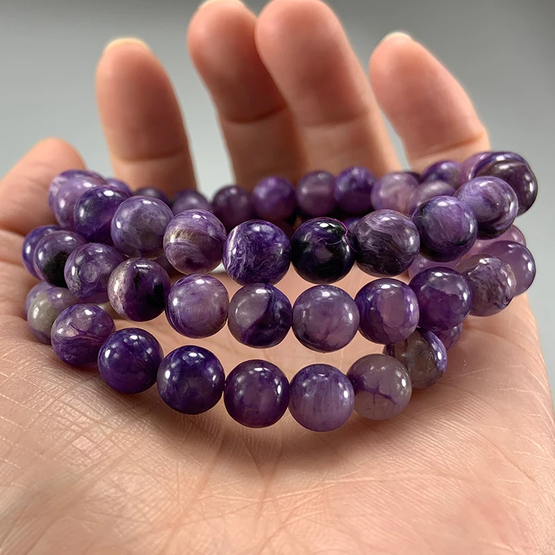 

6-12mm Natural Charoite Stone Beads Bracelet Purple Round Loose DIY Beads Bracelets For Women Men Birthday Gift