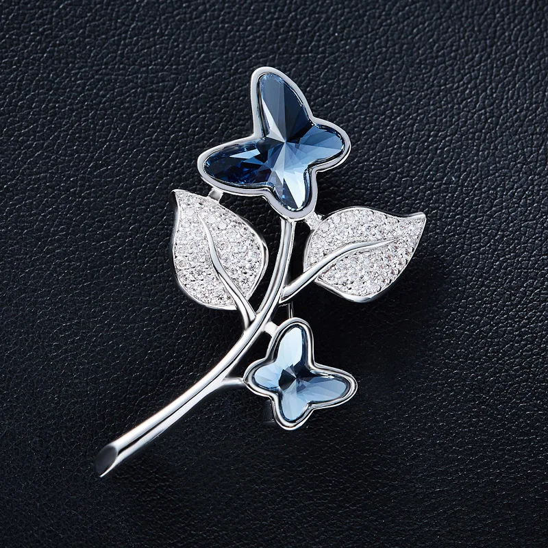 CDE изящная брошь с инкрустированными вручную Цирконом листом бабочкой синим