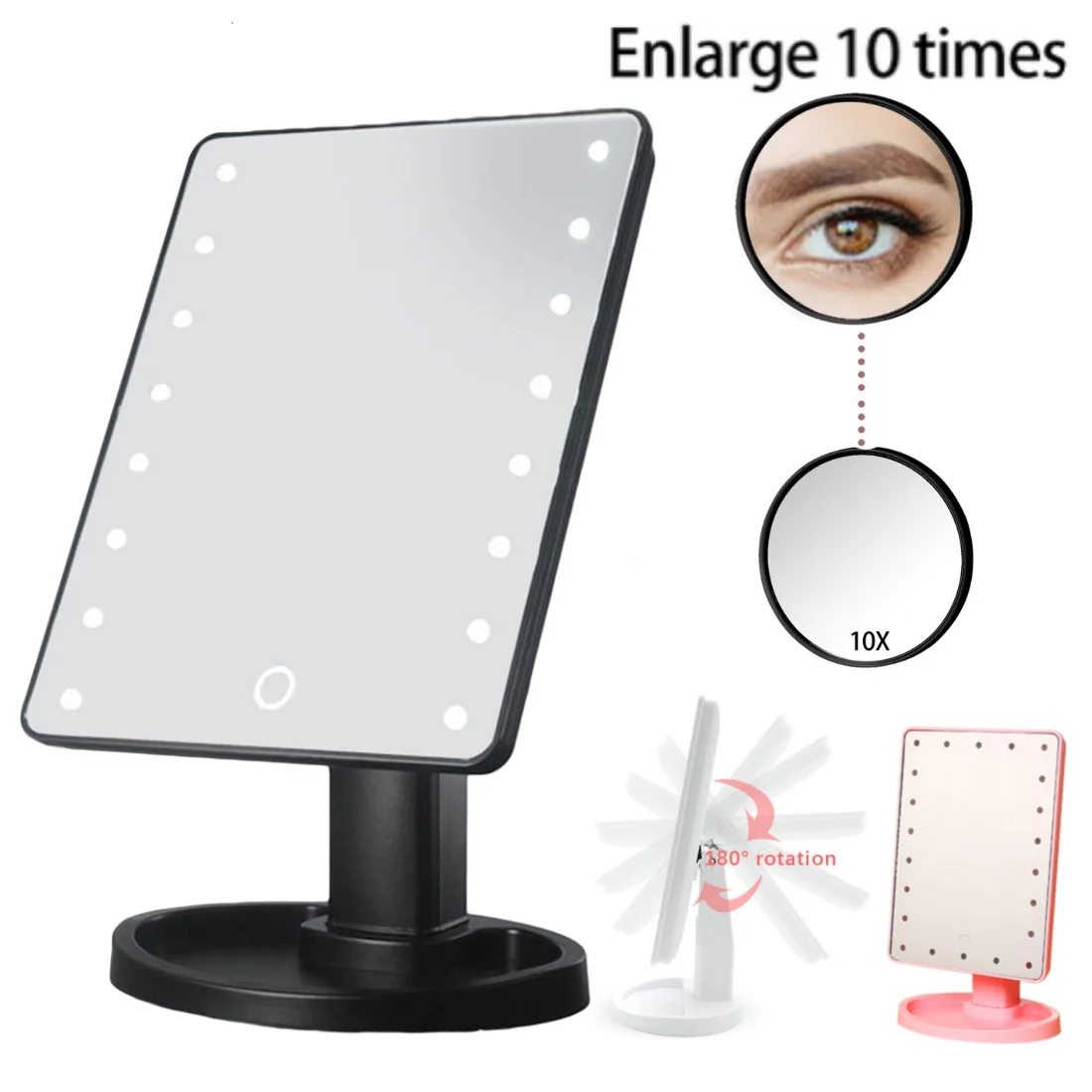 

22LEDs Makeup Mirror with Led Light Rotating Touch Switch Magnifying LED Makeup Cosmetic Mirror for Bathroom Travel Makeup tool