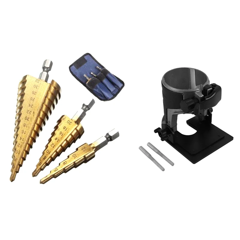 

1set Adjustable Balance Trimmer Base Shield Wood Work Shank Trim Router Edge Molding Metal & 3Pc Step Drill Bit Set