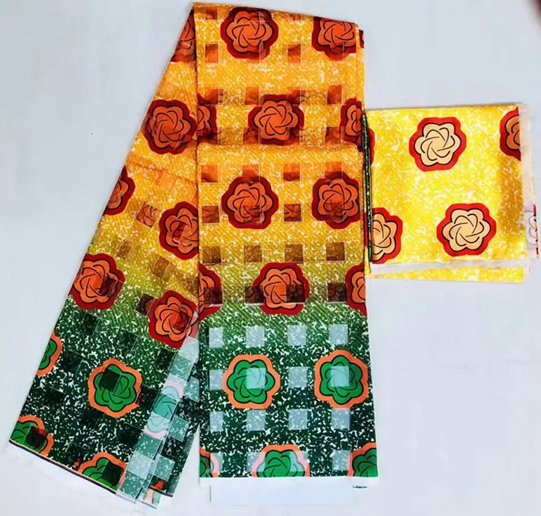 Pure silk fabric organza african abkara wax print 2+4yards ribbon for dress MM-C1 | Дом и сад
