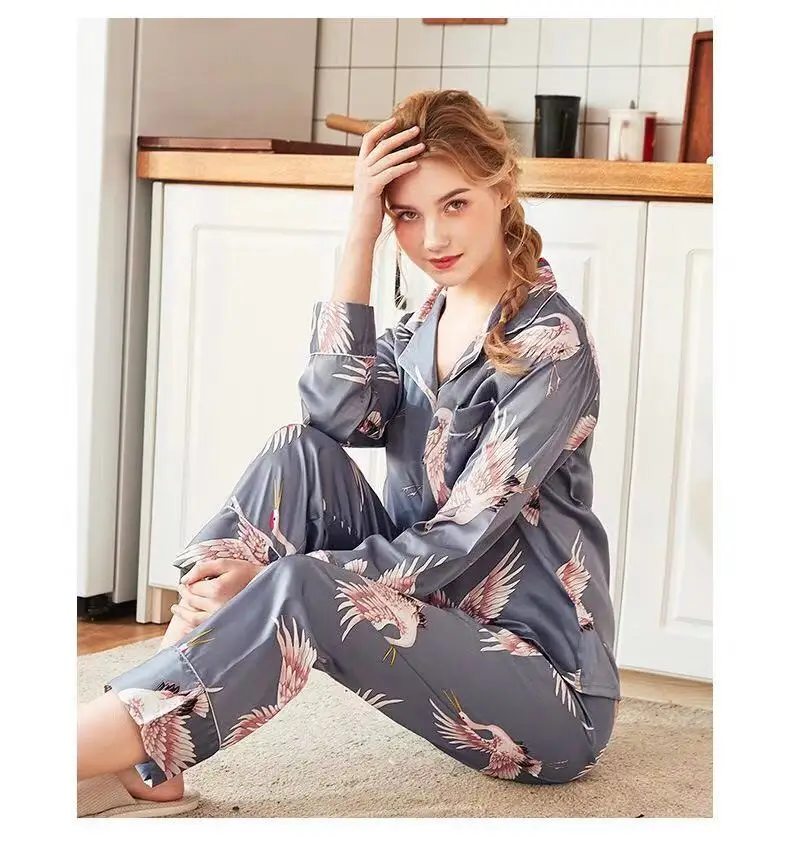 Осень 2019 женские пижамные комплекты с цветочным принтом модная роскошная
