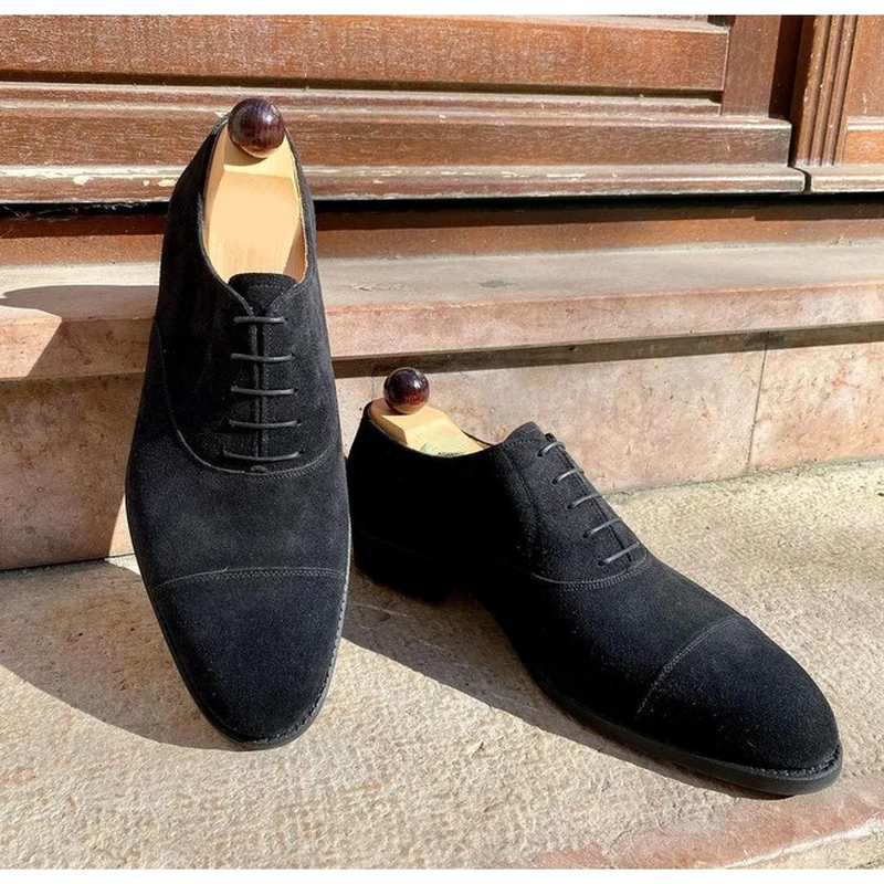 

Мужские туфли-оксфорды без застежки, черные туфли из искусственной замши в стиле ретро, с круглым носком, модная обувь для осени и зимы, KF753