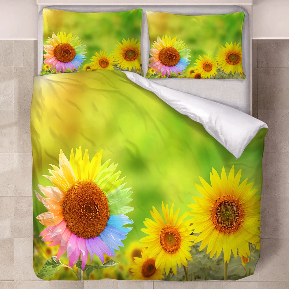 Подсолнечника 3D постельного белья полные близнецы королева и король Стёганое