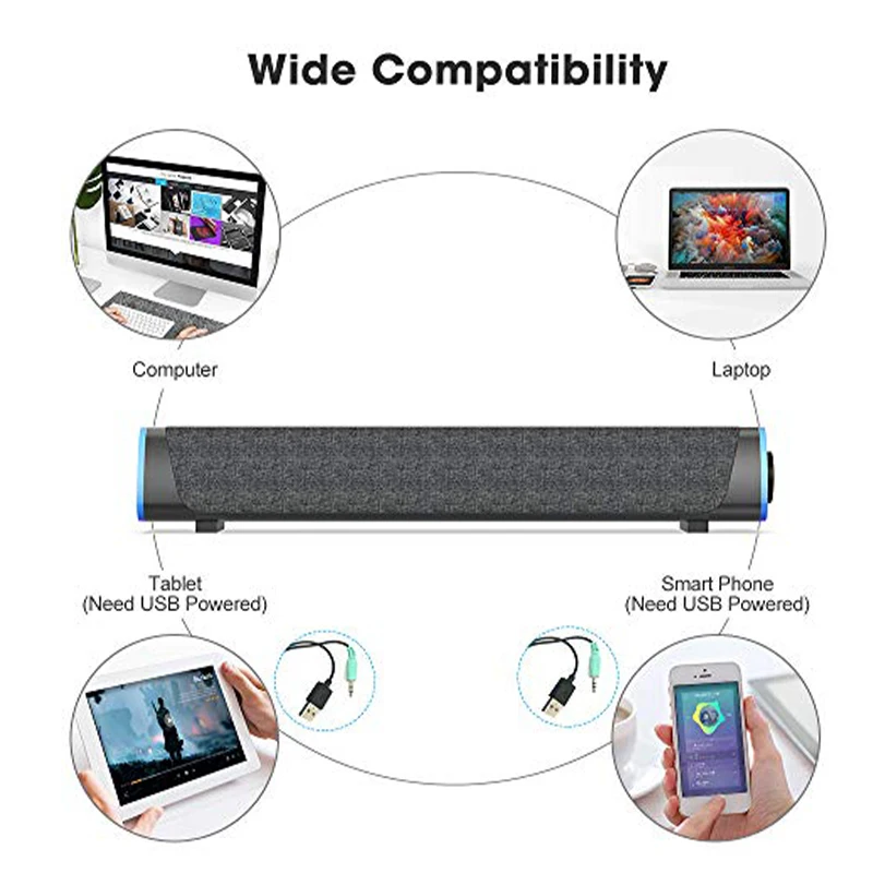 

PC Speakers For Computer Laptop Bluetooth Soundbar Wired Speakers Stereo Home Surround Sound Bar caixa som USB Powered Subwofer
