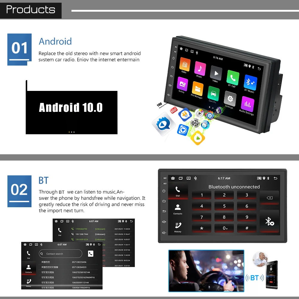 Автомагнитола Podofo мультимедийная система на Android 2 Гб ОЗУ с GPS RDS Навигатором для